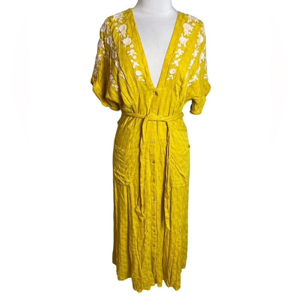 NWT Free People Love To Love You Dress yellow embroidered midi dress Sz S - Picture 6 of 11